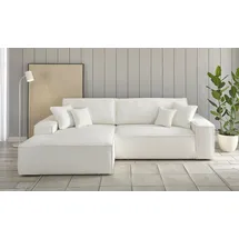 otto home Ecksofa OTTO HOME "FINNLEY, L-Form 257 cm, Schlafsofa", weiß, B:267cm H:85cm T:167cm, Bezugstoff aus 90% recyceltem Material ;Aqua Clean ;Gramatur 580g/ qm +/- 5%, Sofas, Ecksofa, mit Bettkasten, in Bouclé, Struktur fein und Mega Cord