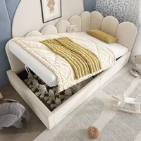 Flieks Hydraulisches Polsterbett Schlafsofa 90x200cm, Polsterbett Kinderbett Jugendbett mit Lattenrost, Tagesbett Daybed Sofabett, Samt, Beige - Beige