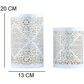 Marrakesch Orient & Mediterran Interior 2er Set Orientalische Deko Windlicht Teelichthalter Yazim Weiss