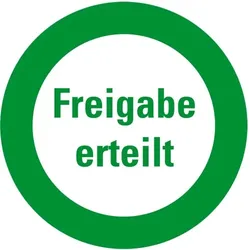 Aufkleber I Infoplakette Freigabe erteilt, Dokumentenfolie, selbstklebend, Ø 30mm, 18/Bogen