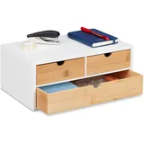 Relaxdays Schreibtisch Organizer, 3 Schubladen, für Büroutensilien, HxBxT: 14 x 33 x 21 cm, Bambus & MDF, weiß/natur