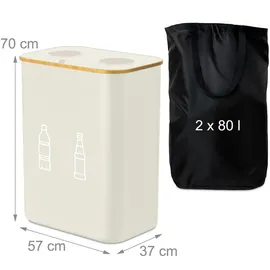 Relaxdays Pfandflaschen Sammelbehälter 160l, Beige,Weiß,Hellbraun