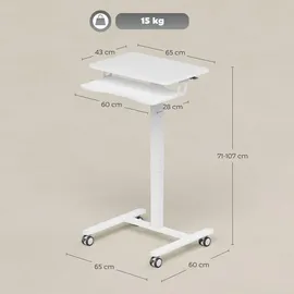 Homcom Höhenverstellbar mit Rollen, Tastaturablage Weiß | Weiß