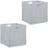 Relaxdays Panier Rangement Aufbewahrungskorb 2er Set, Kleidung, H x B x T 31 x 32 x 30 cm, grau, Kunststoff, Eisen
