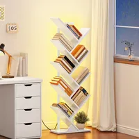 HOOBRO Bücherregal, Regal mit 8 Ebenen, Standregal mit Einstellbarer LED-Beleuchtung, Leiterregal, DVD-Regal, Büroregal, Freistehendes Eckregal für Bücher, Wohnzimmer, Schlafzimmer, Büro EWW08CDSJ01