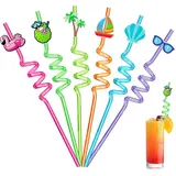 Ulife Mall Wiederverwendbare Strohhalme, 6 Stück Plastik Trinkhalme Neuheit Flamingo Hawaii Dekor Strohhalme Strand Pool Muschel Curly Sommer Party Strohhalme für Erwachsene Kinder Geburtstag Favors