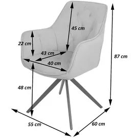 Mendler 2er-Set Esszimmerstuhl HWC-L80, Küchenstuhl Polsterstuhl Stuhl mit Armlehne, drehbar, Metall Stoff/Textil ~ creme-beige
