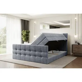 altdecor Boxspringbett mit Matratze und Lattenrost - BERO -Z KING - 160x200 cm - Grau Samt - Topper, Fußteil, Polsterbett mit Bettkasten, Bett mit... - Hellgrau