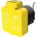 PCE U25050 Aufputz-Steckdose mit USB-Ladeausgang IP54 Gelb
