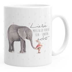 MoonWorks Tasse Kaffeetasse Liebe muss nicht perfekt sein sondern echt Elefant Maus Geschenk-Tasse MoonWorks® Teetasse Keramiktasse einfarbig, Keramik weiß