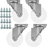 SOTOOLS 4er Set Lenkrollen ALEX für Möbel 360° drehbar ohne Bremse – Möbelrollen in transparent, 75 mm, Polyurethan, belastbar bis 140 kg, Anschraubplatte, Schraubenset 5 x 17 mm