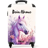 NoBoringSuitcases.com Kinderkoffer, ReiseKoffer Personalisiert, Kinderkoffer Mädchen, Koffer Kinder, TSA Schloss, Reisekoffer, Kindertrolley Mädchen, Handgepäck 55x40x20 cm (Pferd - Violett-Rosa)