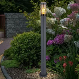 GLOBO Stehlampe Wegeleuchte Pollerleuchte außen Gartenlampen anthrazit IP44 Standleuchte Terrasse, Edelstahl rauchfarben, 1x E27 Fassung, DxH 12,7x110cm, 2er Set