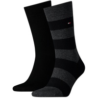 Tommy Hilfiger Herren Socken 2er Pack - Rugby Sock, Strümpfe, Streifen, uni/gestreift, Vorteilspack Schwarz 39-42