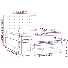 vidaXL Boxspringbett mit Matratze Dunkelbraun 140x200 cm Stoff1367581