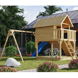 Karibu Stelzenhaus »Fidel« mit Doppelschaukel und Rutsche - naturfarben