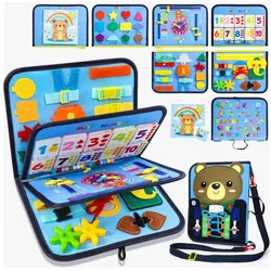 POPOLIC Lernspielzeug 8 in 1 Busy Board - Spielzeug ab 2 3 4 Jahre (Kleinkinder Kinderspielzeug Motorikspielzeug, 1-St., Montessori Spielzeug ab 1 Jahr), Lernspielzeug Activity Board - Geschenk Junge Mädchen blau