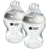 TOMMEE TIPPEE Tommee Tippee-Babyflaschen, Natural Start Anti-Kolik-Flasche, 2x 260ml, brustähnlicher Sauger, Anti-Kolikventil, selbst steril., Zubehör