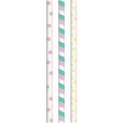 Mank Trinkhalme in pastell Punkte-Streifen-Punkte farbig - gemixt aus Papier,  Ø 8 mm / 20 cm, 150 Stück