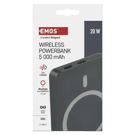 EMOS Powerbank WI 522, 5000 mAh MagSafe mit Passthrough und Wireless-Charging, USB-C-Ausgang inkl. Kabel, für iPhone, iPad, Smartwatch, grau, B0555GY - Grau