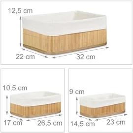 Relaxdays Regalkorb Set Bambus dreiteilig 32 x 12,5 x 22 cm braun