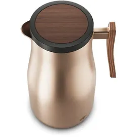 Alfi STUDIO Allure, champagner gold mit Holz-Elementen, Isolierkanne aus doppelwandigem Edelstahl, Thermoskanne hält warm, kalt, Drehverschluss, Öffnung groß, BPA-frei,