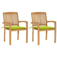 VidaXL Gartenstühle 2 Stk. mit Hellgrünen Kissen Massivholz Teak
