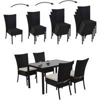 MCW Poly-Rattan Garnitur MCW-G19, Sitzgruppe Balkon-/Lounge-Set, 4xStuhl+Tisch 120x75cm ~ schwarz, Kissen creme