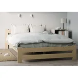 home collective Holzbett 160x200 cm mit Lattenrost Modern Bett Bed Kiefer Massiv Bettgestell Doppelbett Massivholzbett Klassisch | Boho Landhaus Kopfteil mittel natur