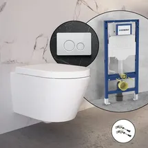 Evineo ineo Wand-WC, Komplett-SET, mit Viverso v800 Betätigungsplatte und Geberit Vorwandelement,, BE0509WH+VU8000GW#SET#NEW,