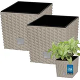 KOTARBAU® 2er Set Blumentöpfe 4 L Höhe: 17 cm Mocca Pflanzentopf aus Kunststoff Übertopf mit Innentopf Blumentopf Set wie Rattan Pflanzentopf Innen Außen