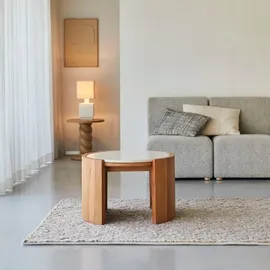 Tikamoon Couchtisch Virgile Beige Teak 66 x 44 x 60 cm