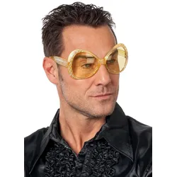 Goldfarbene Disco Steinchen Brille - OS