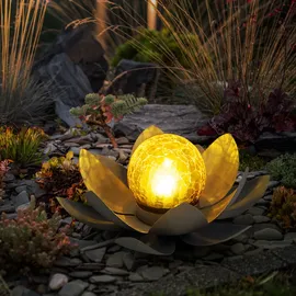 GLOBO 2er Set LED Solarleuchten, 1x Lotusblume 1x Buddha