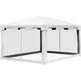 Outsunny Pavillon Partyzelt 4x3m Gartenpavillon mit Netz-Seitenwänden für Balkon Terrasse, Festzelt aus Metall und PE Weiß   Aosom.de