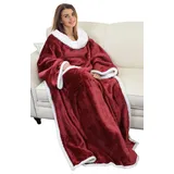 Catalonia Classy Decke mit Ärmeln als Geschenk für Frauen Herren, Flauschig Sherpa Kuscheldecke mit Ärmel, Cozy Ärmeldecke Warm Decke zum Anziehen Erwachsene, 185 x 140 cm Wein