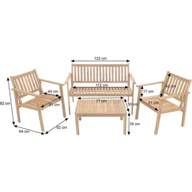 MCW Garten-Garnitur MCW-O19, Lounge-Set Sitzgruppe Bank Sessel Tisch, Holz Akazie MVG Stoff/Textil (180g/m2) ~ Kissen beige