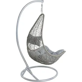 Estexo Hängesessel Polyrattan Hängekorb mit Gestell Hängestuhl Hängeschaukel Korb grau - Grau/Silber