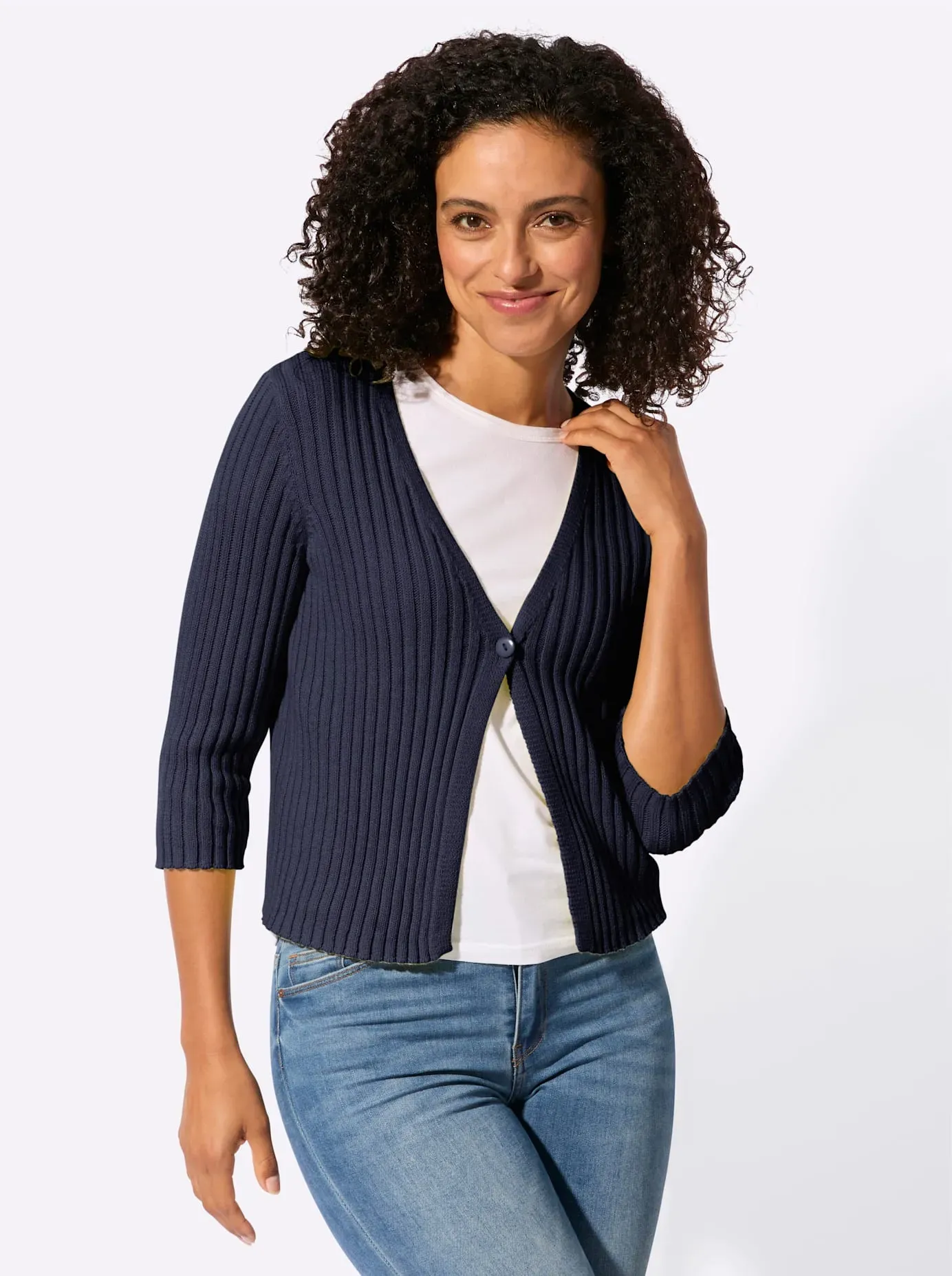 Bolero CASUAL LOOKS, Damen, Gr. 40, marine, 100% Baumwolle, unifarben, Strickjacken Bolero