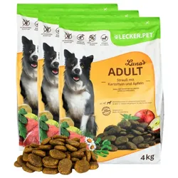 12 kg Lecker.Pet® Luna's Adult Strauß mit Kartoffel & Apfel Hundefutter Trockenfutter Vollnahrung