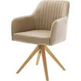 DeLife Esszimmerstuhl Greg-Flex Mikrofaser Beige Vintage Holzgestell kantig Natur Taschenfederkern,