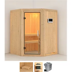 Sauna KARIBU "Larin", beige (naturbelassen), Bio-Kombiofen, externe Steuerung, 9 kW, Saunen, 9 KW-Bio-Ofen mit externer Steuerung