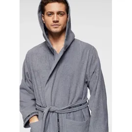 Bruno Banani Herrenbademantel BRUNO BANANI "Danny, Normallänge & Überlänge, auch in extra lang, Hotelbademantel" Gr. 4XL, grau, L:125cm, Walkfrottee, Hausmäntel, mit Logostreifen, Herren Bademantel aus 100% Baumwolle, S-4XL