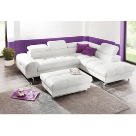 Cotta Ecksofa "Chef L-Form", weiß (altweiß), B:257cm H:72cm T:206cm, Luxus-Microfaser (100% Polyester);Kunstleder Softlux;Leder Advantage (abgedecktes Spalt-Rindsleder), Rückseite mit schwarzem Spannstoff bezogen;NaturLEDER (echtes Rindsleder), Rückseite mit