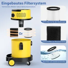 Costway Nass-Trockensauger 1200W 20+4L mit HEPA Filter Gelb/Schwarz