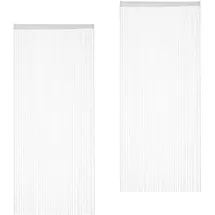 Relaxdays Fadenvorhang 2er Set, kürzbare Fadengardinen mit Stabtunnel, 90 x 245 cm, Türgardine & Raumteiler, weiß