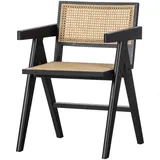 Livetastic Armlehnstuhl Gunn, Schwarz, Holz, Kiefer, Rattan,Rattan, A-Form, 54x80x54 cm, Esszimmer, Stühle, Esszimmerstühle, Armlehnenstühle