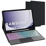 Schutzhülle für Samsung Galaxy Tab A9 + 11 Zoll mit abnehmbarer Tastatur – Französische AZERTY-Tastatur, 3 Zonen, 7 Farben, DIY mit Touchpad – Tastaturhülle für Galaxy Tab A9 Plus 11 Zoll 2023
