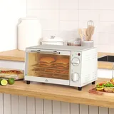 Minibackofen mit Backblech und Grillrost 9L Multifunktionsofen Einstellbarer Temperatur und Garzeit 100 °C-230 °C 750W Cremeweiß - Weiß