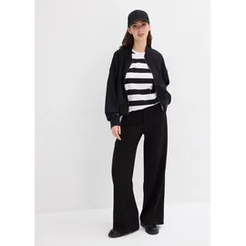 bonprix Blouson BONPRIX, Damen, Gr. 40/42 (M), schwarz, Sweatware, Obermaterial: 48% Polyester, 48% Viskose, 4% Elasthan, unifarben, oversize taillenbedeckt, Rippbündchen, Jacken Blouson, aus Sweatware mit Stehkragen und Eingriffstaschen